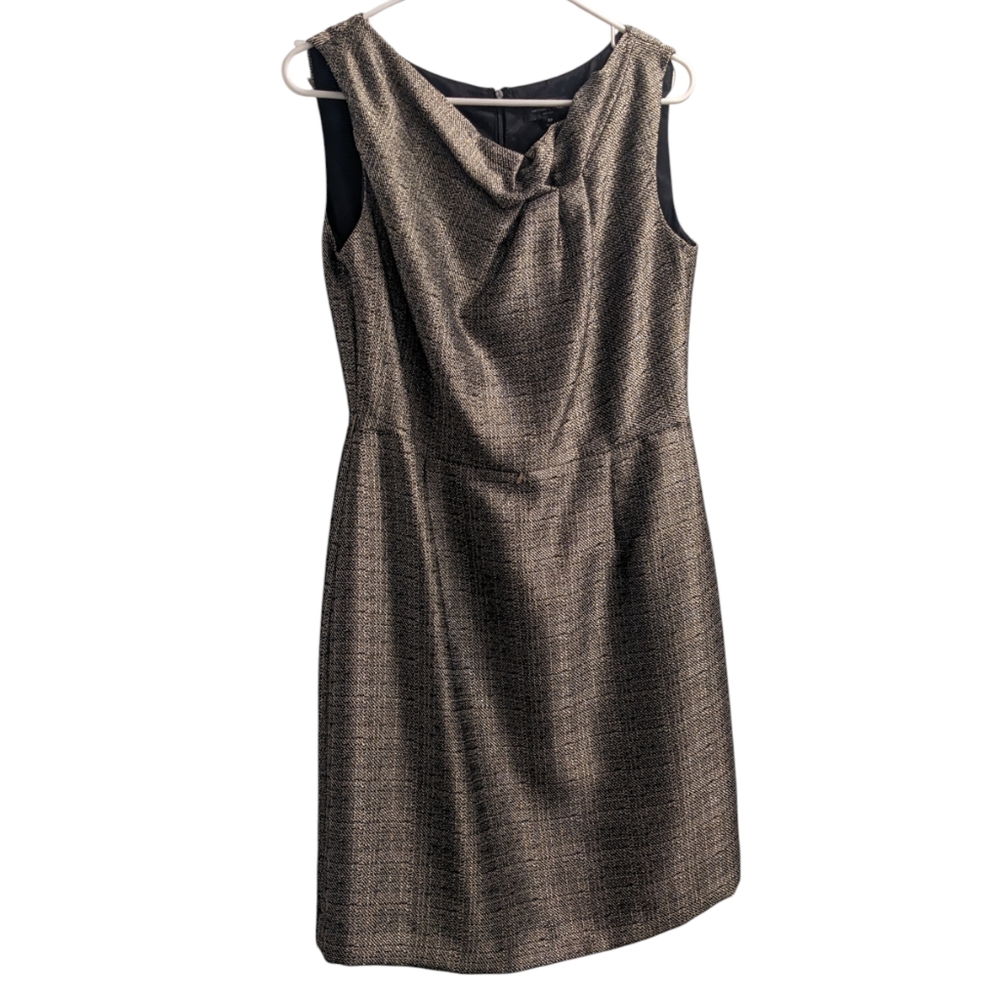 Tahari Black and Silver Sleeveless Midi Dress 8P